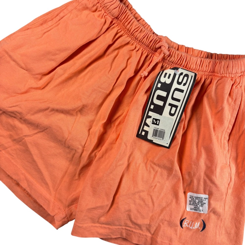 VTG B.U.M. Equipment Shorts Mens M Orange 90s Cotton Lounge Athleisure USA Made